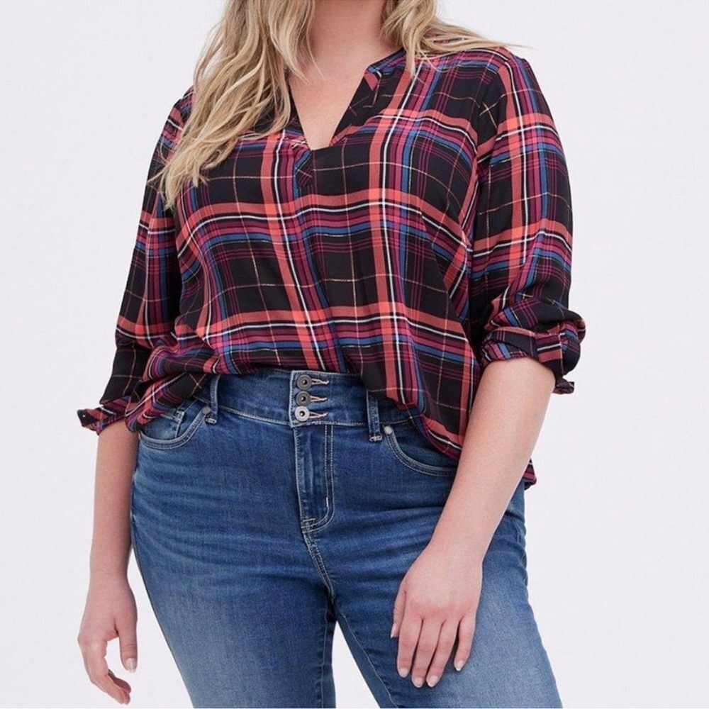 Torrid Plaid Georgette Long Sleeve Top Plus Size 5X